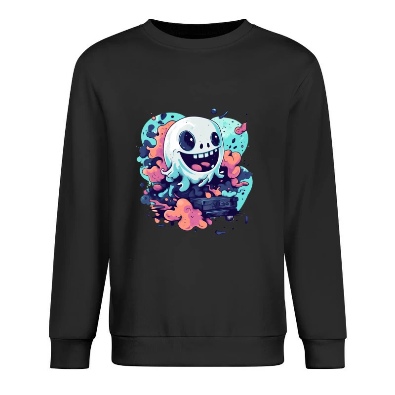 Playful Ghost with Colorful Swirls Gaming Art Male Pullover Sweatshirt