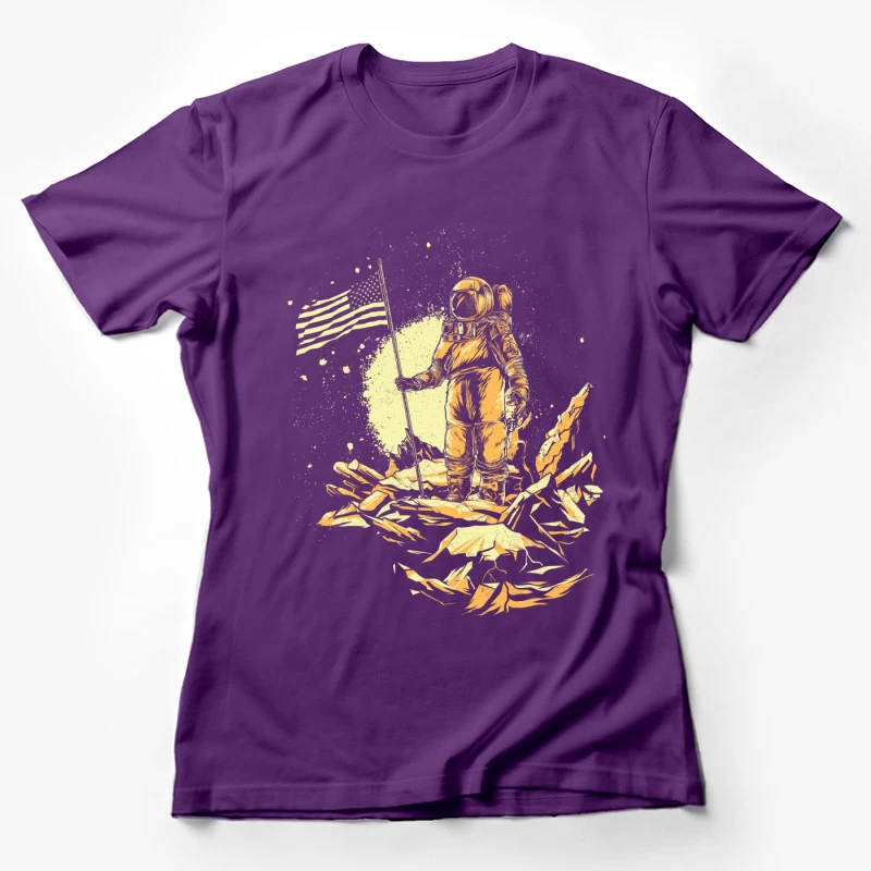 Astronaut in Space with American Flag Female T-Shirt