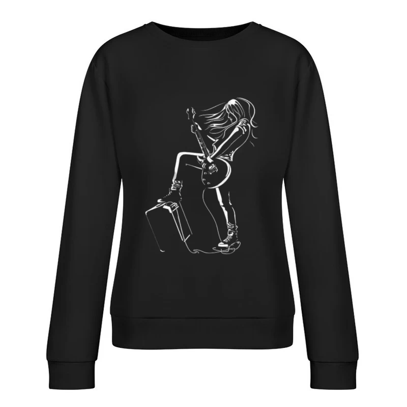 Rock Guitarist Illustration Female Pullover Sweatshirt