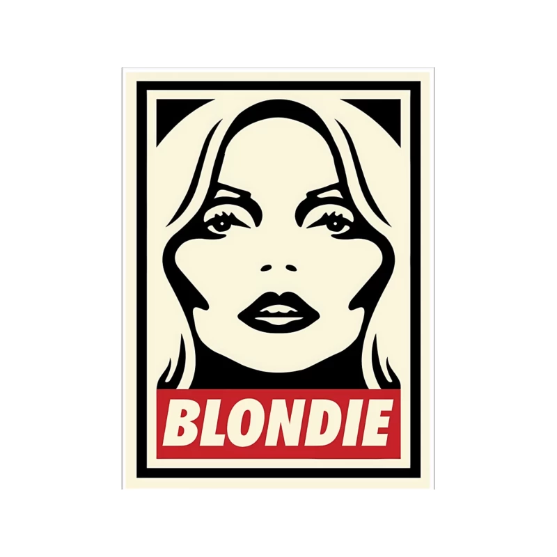 Stylized Pop Art Blondie Band Poster in Black and White with Red Text Throw Pillow