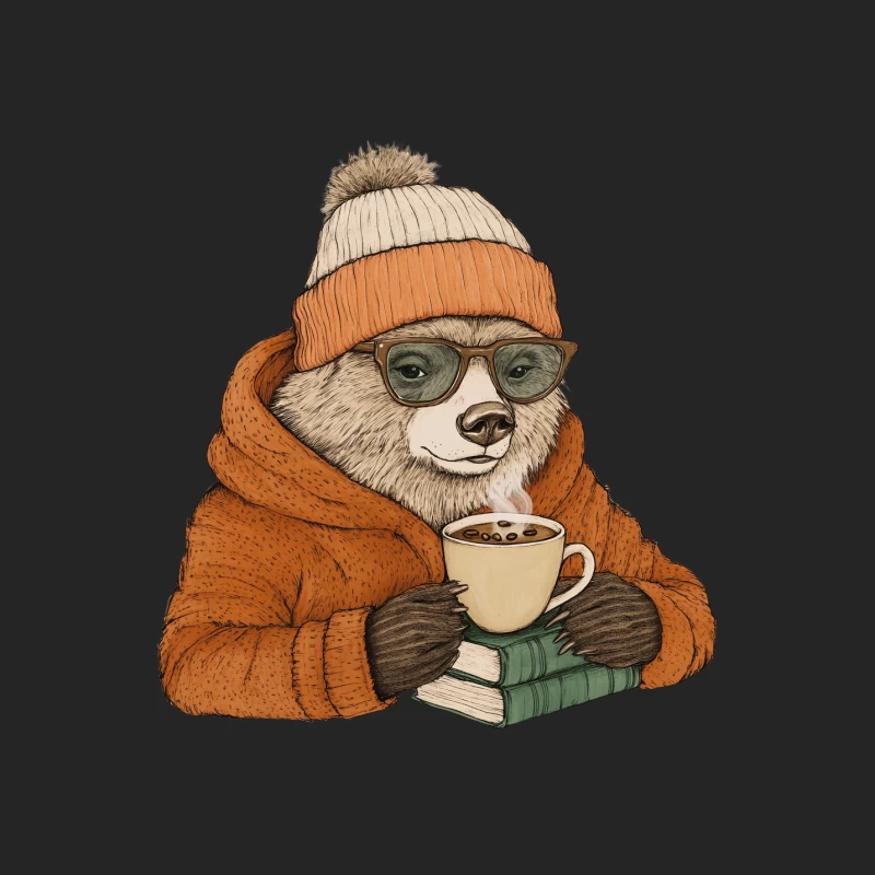 Cozy Bear Enjoying Coffee with Books Female Pullover Sweatshirt