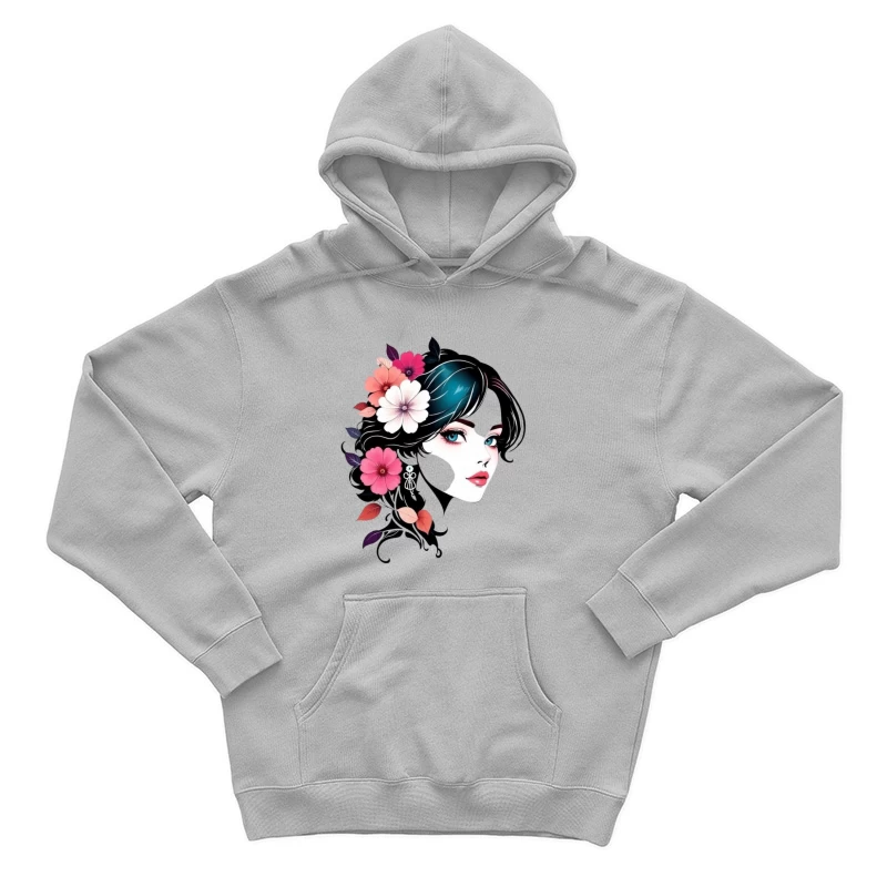 Elegant Floral Portrait with Turquoise Accents Male Pullover Hoodie