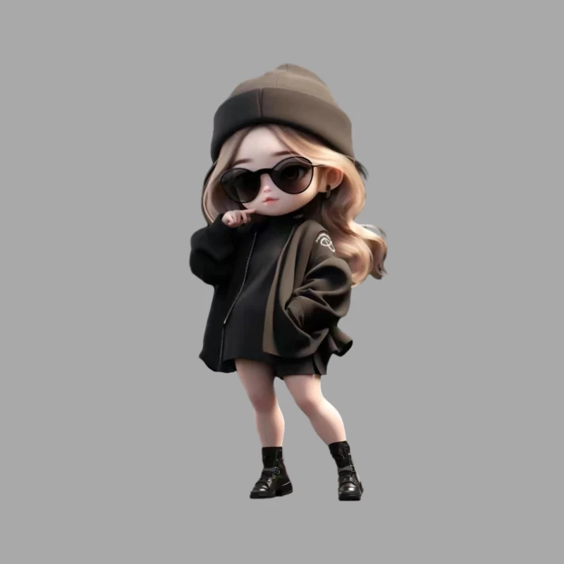 Süßer Charakter in schwarzer Kleidung mit Sonnenbrille Herren Pullover Hoodie