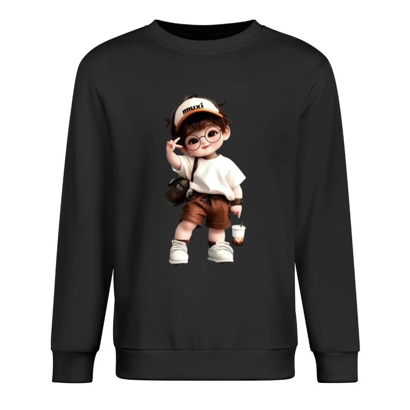 Niedliches Kind mit Brille und Mütze Herren Pullover Sweatshirt