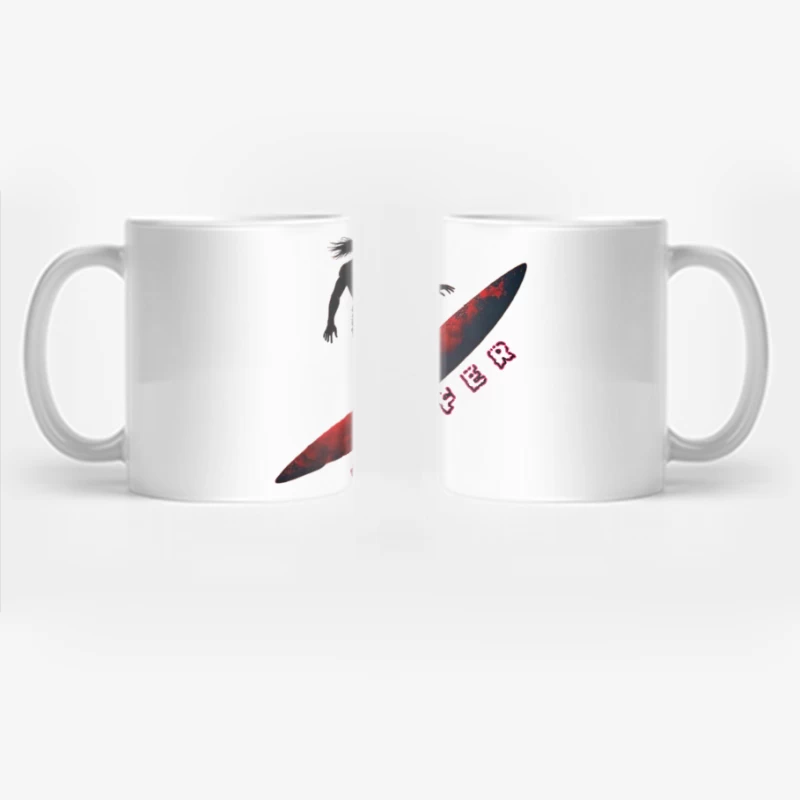 Dynamic Surfer Silhouette with Red Wave Effect Coffee Mug