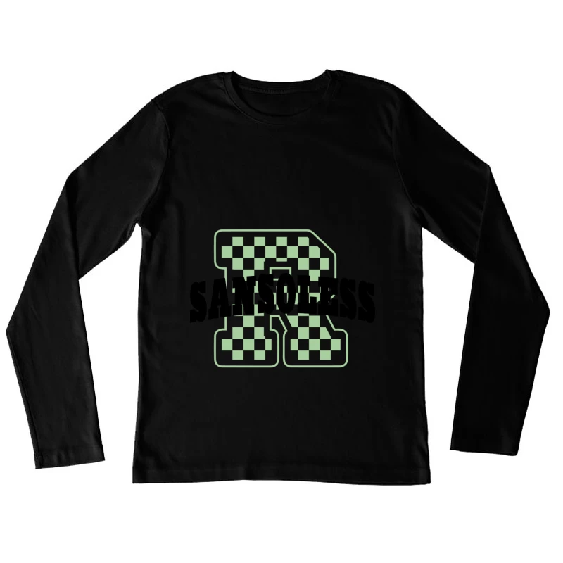 Schachbrett-Muster-Buchstabe R Damen Langarm T-Shirt