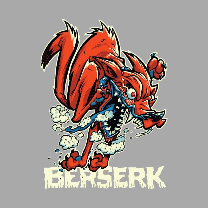 Aggressive Cartoon Wolf Berserk Art Male Pullover Hoodie