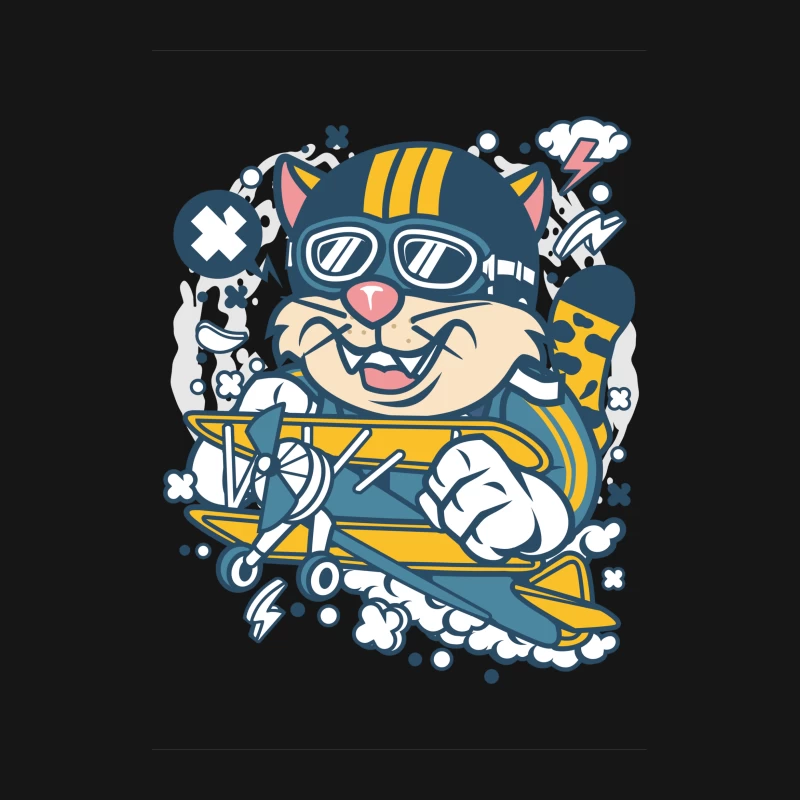 Chat aviateur avec avion biplan coloré Femme T-Shirt