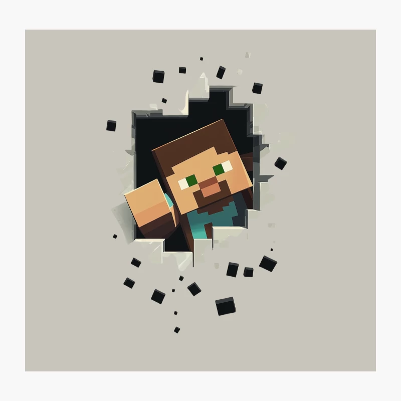 Pixelated Minecraft Character Breaking Through Throw Pillow
