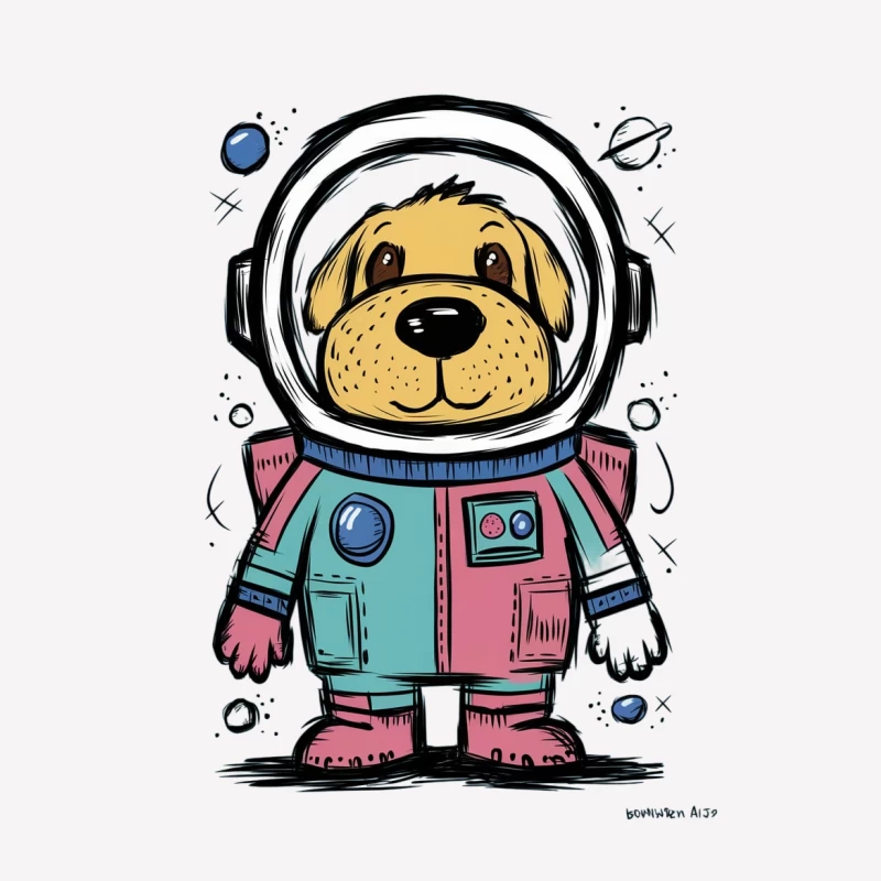 cartoon space dog astronaut cute illustration colorful space Female T-Shirt