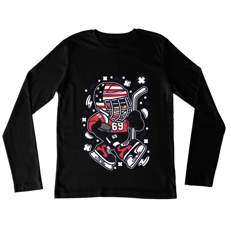 Joueur de hockey américain stylisé Femme Manches Longues T-Shirt