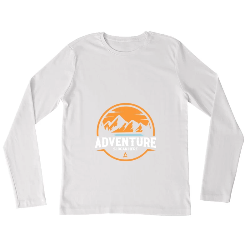 Abenteuerlogo mit Bergen und Sonnenuntergang Damen Langarm T-Shirt