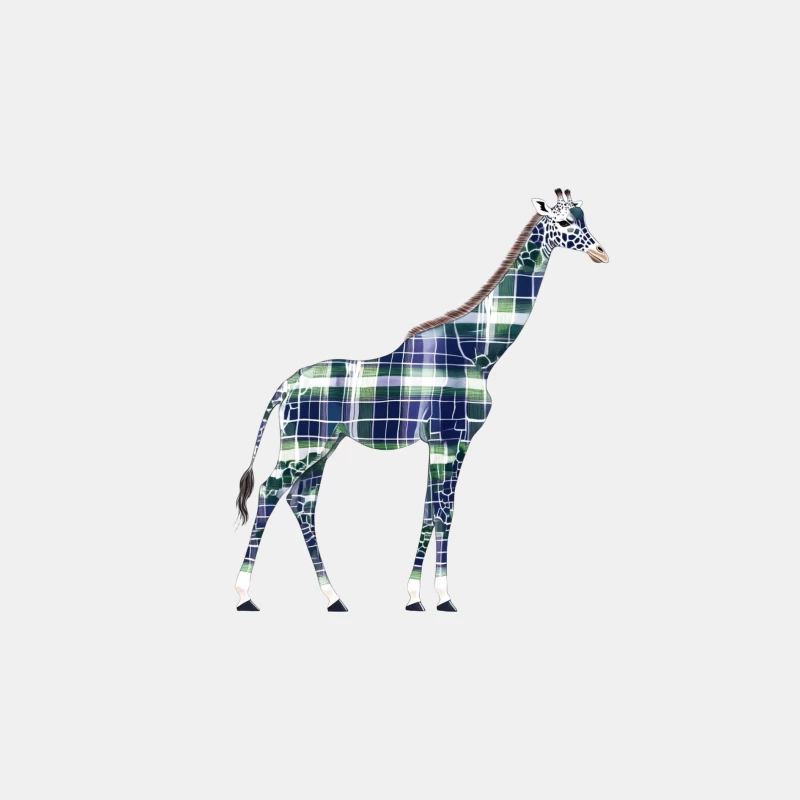 Artistic Plaid Giraffe Silhouette in Navy and Green Male Tank Top