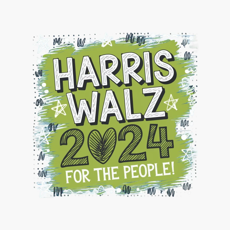 Harris Walz 2024 Campaign Poster in Hand-Drawn Style Cotton Tote Bag