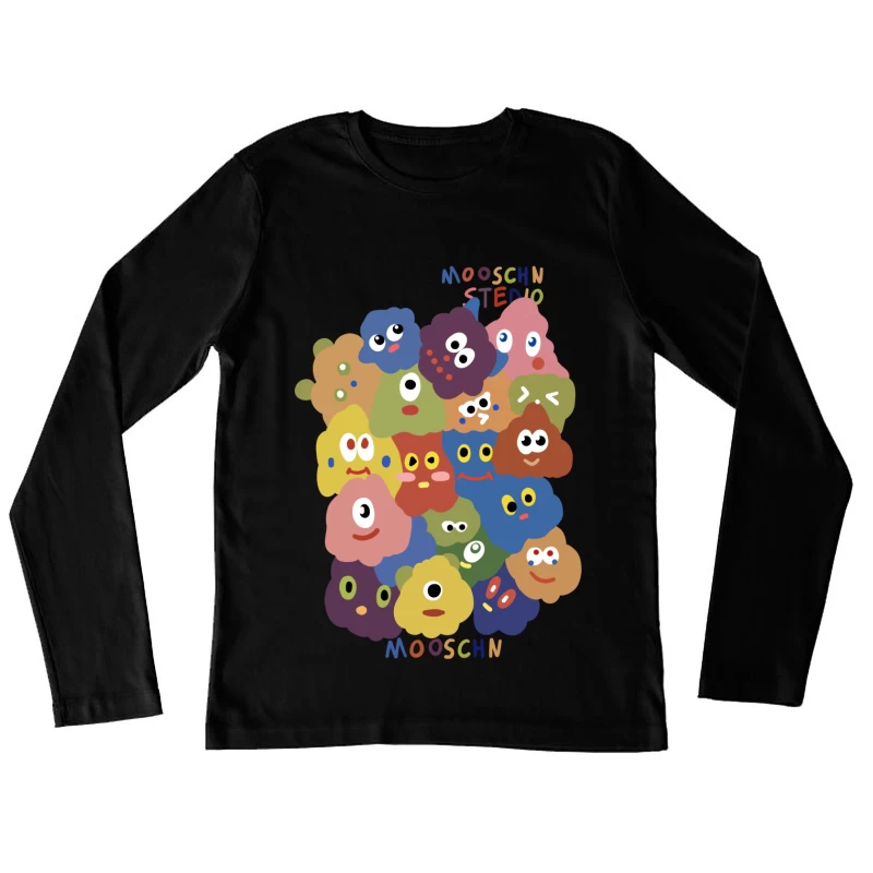 Bunte Cartoon-Gesichter Collage Damen Langarm T-Shirt
