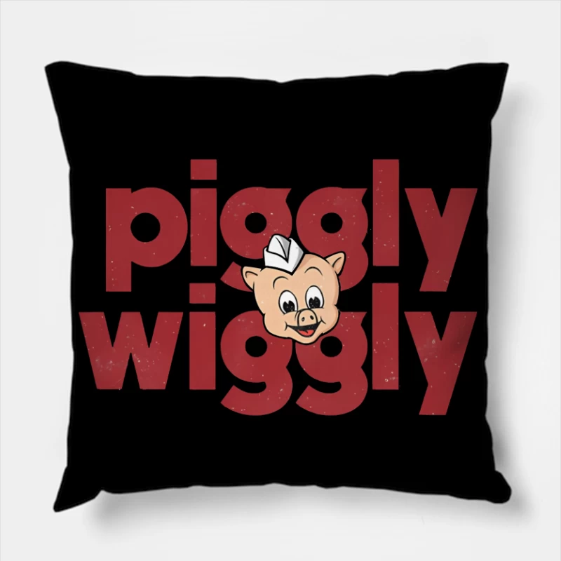 Vintage Piggly Wiggly Supermarket Logo with Cartoon Pig Throw Pillow