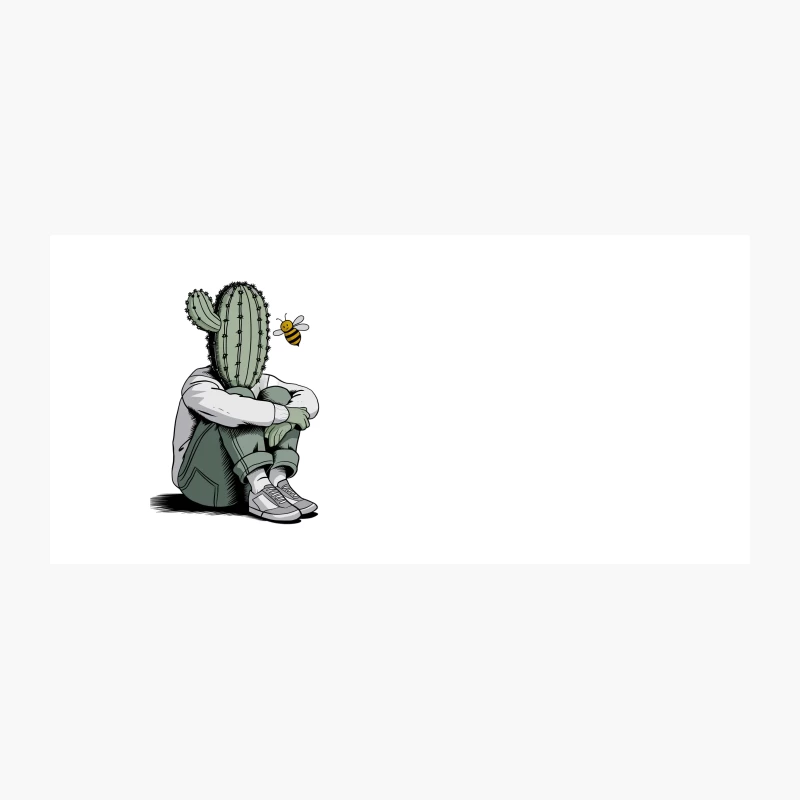 Surreal Cactus Person: Isolation with a Bee Coffee Mug