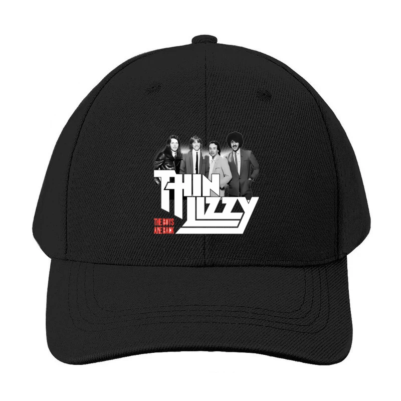 Thin Lizzy "The Boys Are Back" Album Cover - Classic Rock Band Portrait in Black and White Baseball Cap