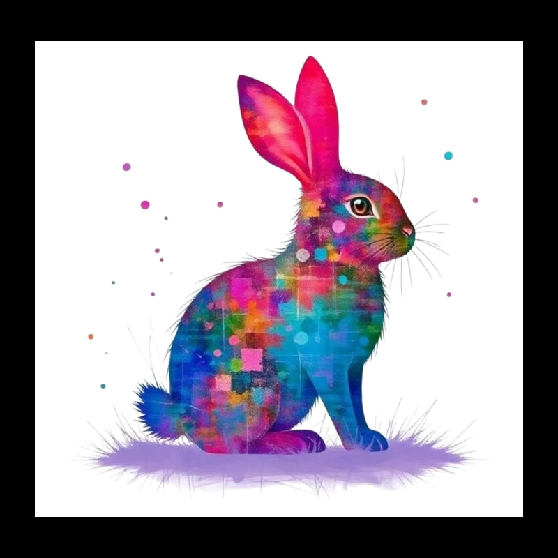 Vibrant Watercolor Geometric Rabbit Art Throw Pillow