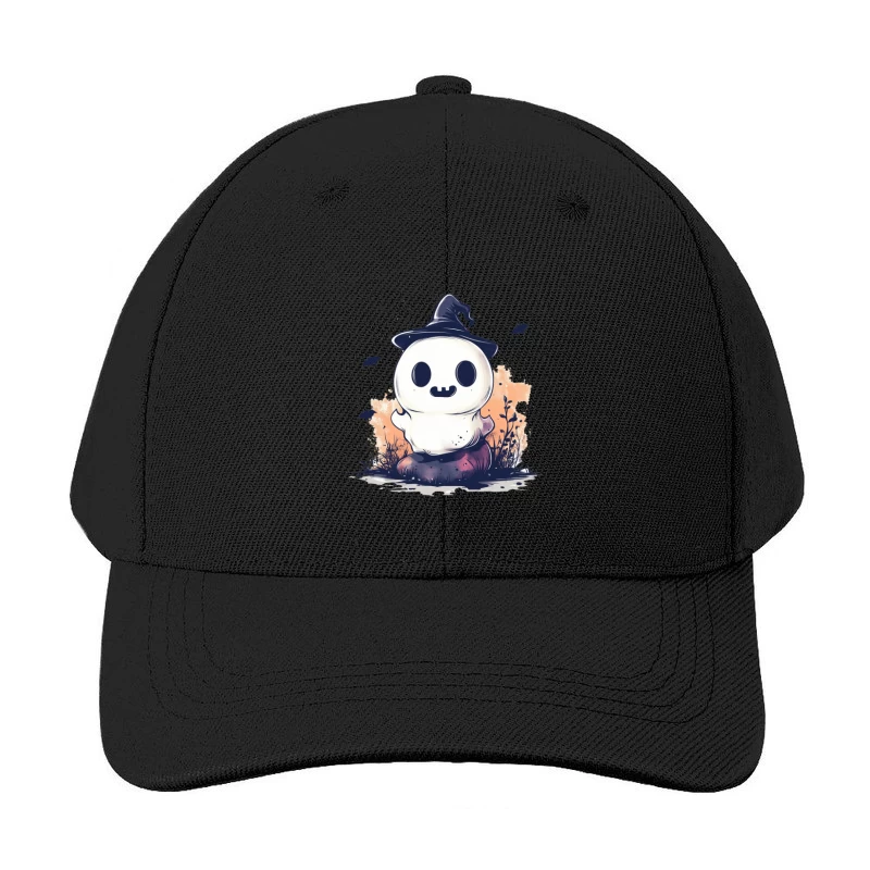 Cute Ghostly Halloween Character with Witch Hat Baseball Cap