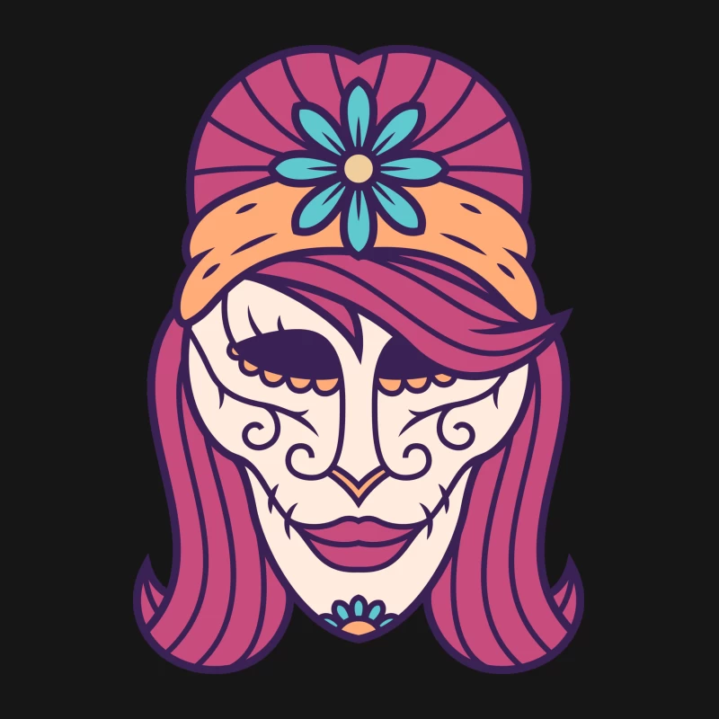 Masque de calavera coloré avec motif floral Femme T-Shirt
