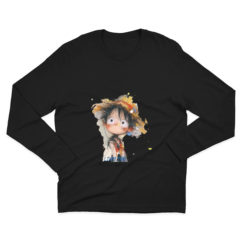 Illustration d'un personnage de dessin animé avec un chapeau de paille Homme Manches Longues T-Shirt