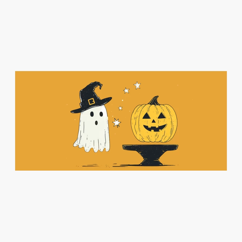 Whimsical Halloween Ghost and Pumpkin Illustration Coffee Mug