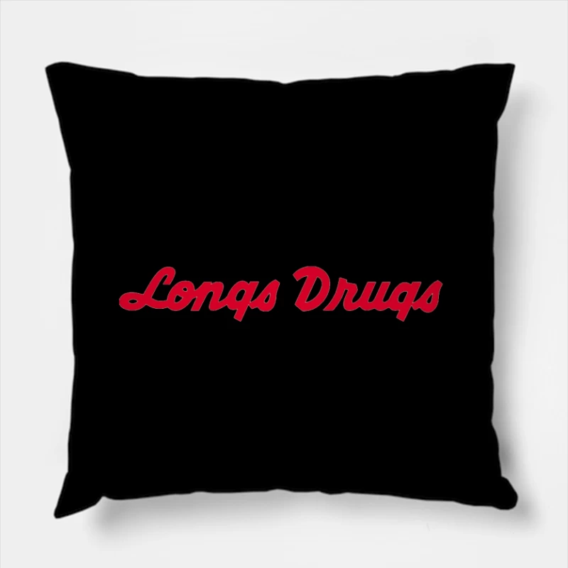 Vintage Longs Drugs Pharmacy Red Cursive Logo Throw Pillow