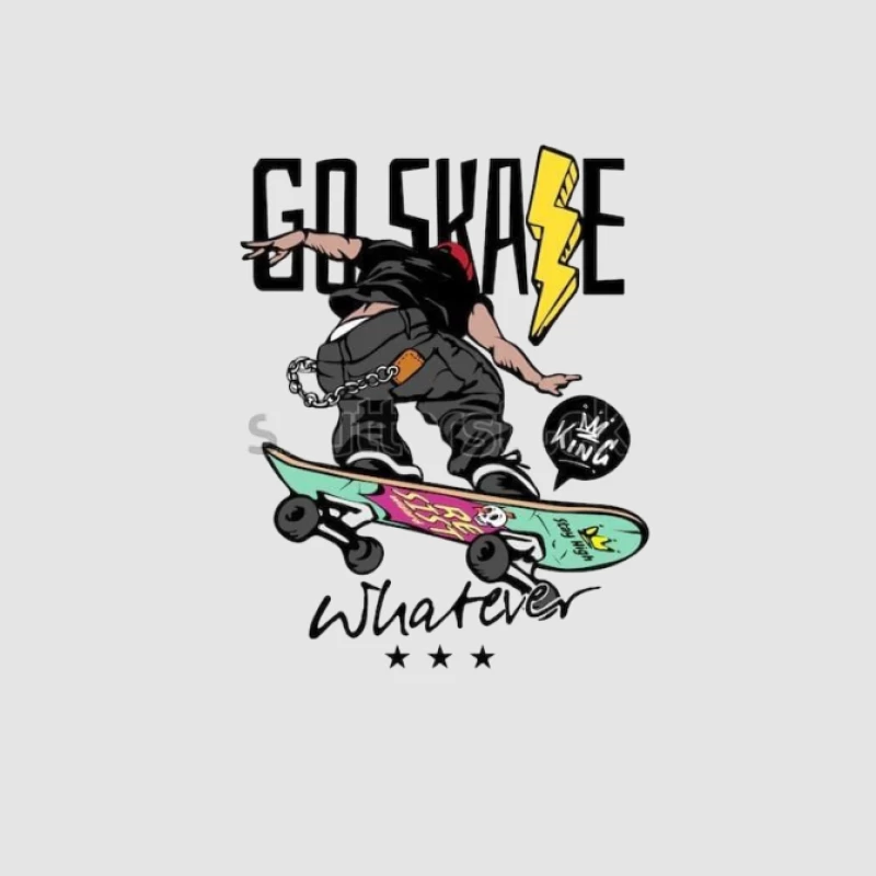 Skater in Aktion mit Blitz und Totenschädel-Design Herren Pullover Hoodie