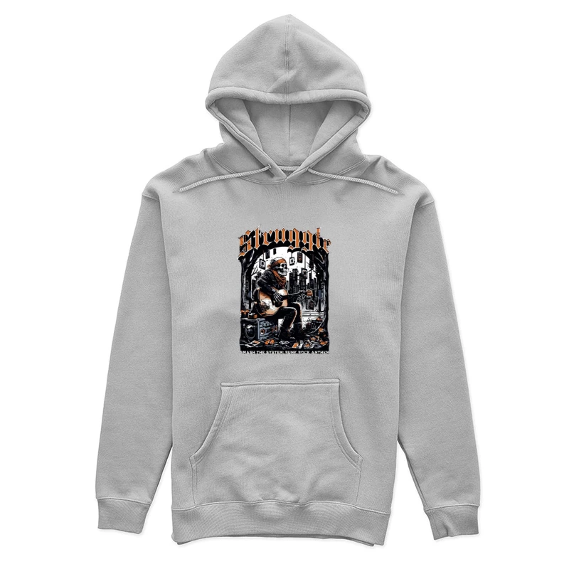 Punk Rock Skeleton Guitarist in Urban Grunge Scene Female Pullover Hoodie