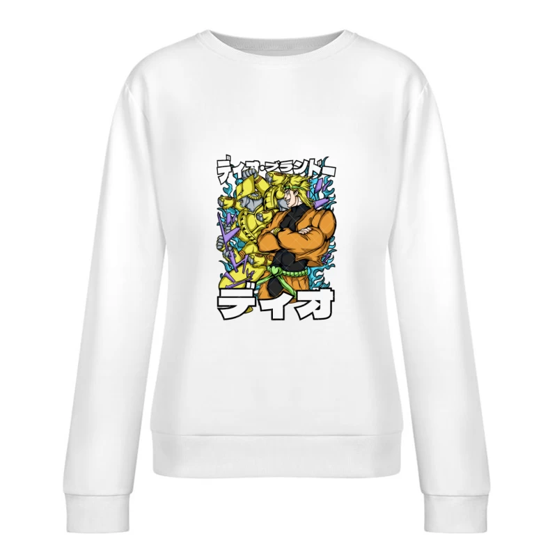 Anime-Charakter mit Stand und Schriftzeichen Damen Pullover Sweatshirt