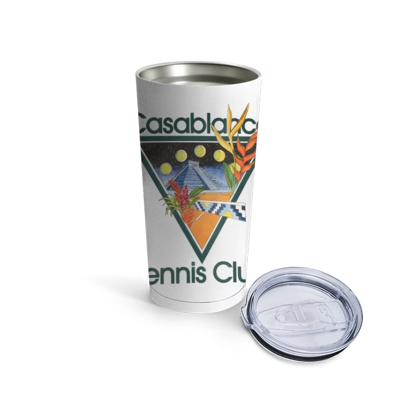 Casablanca Tennis Club Tropical Retro Logo with Mayan Motif Travel Mug