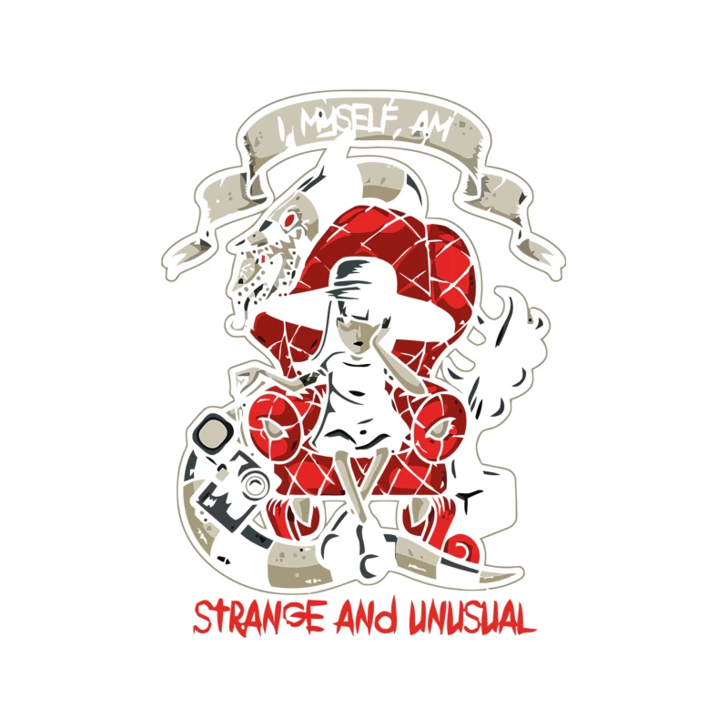 Strange and Unusual Cartoon Illustration with Red Heart and Skeleton Tapestry