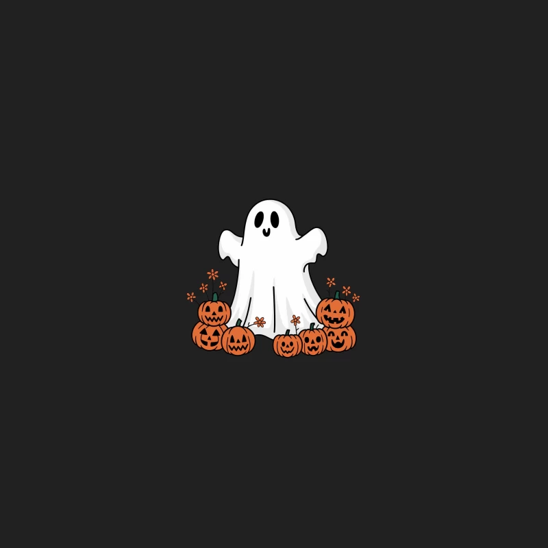 Cute Cartoon Ghost with Halloween Pumpkins and Autumn Flowers Bucket Hat