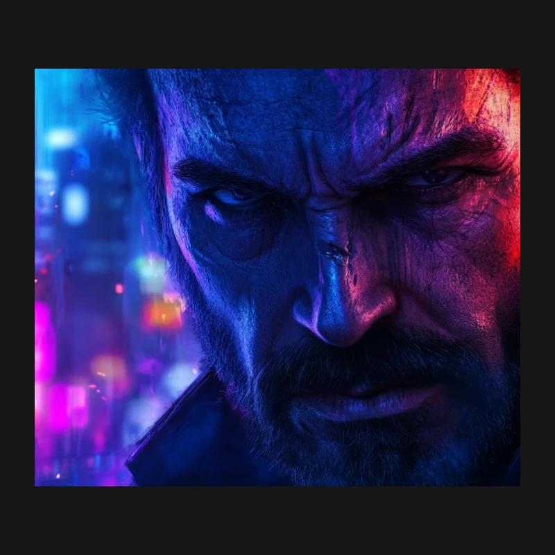 Intense Cyberpunk Portrait in Neon-Lit Futuristic World Mouse Pad