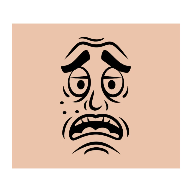 Simple Black and White Cartoon Face with Worried Expression Tapestry