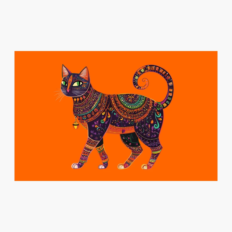 Vibrant Feline Folk Art: Ornate Cat with Intricate Patterns Travel Mug