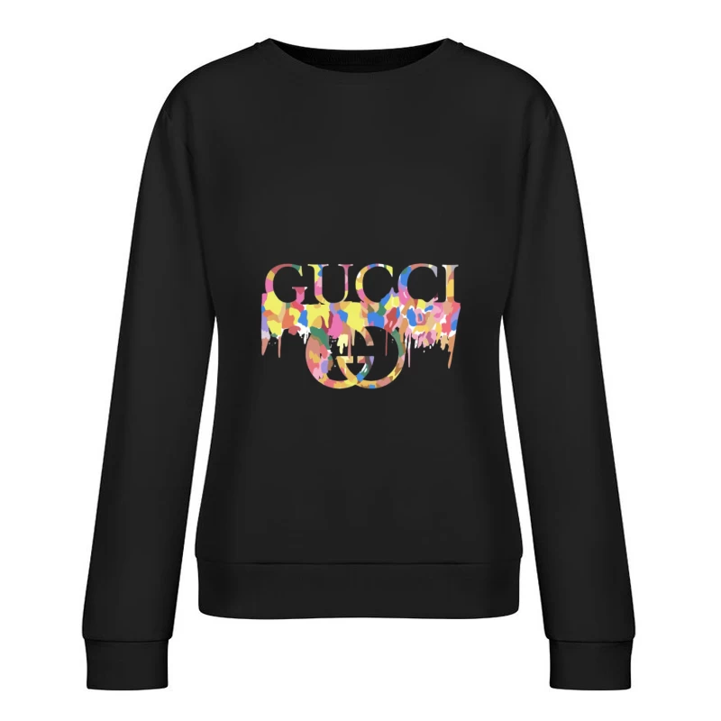 Buntes Gucci-Logo auf schwarzem Hintergrund Damen Pullover Sweatshirt