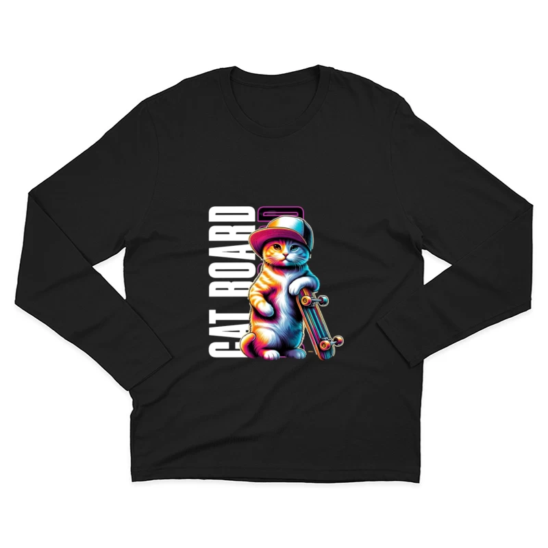 Skateboardende Katze mit Mütze Herren Langarm T-Shirt
