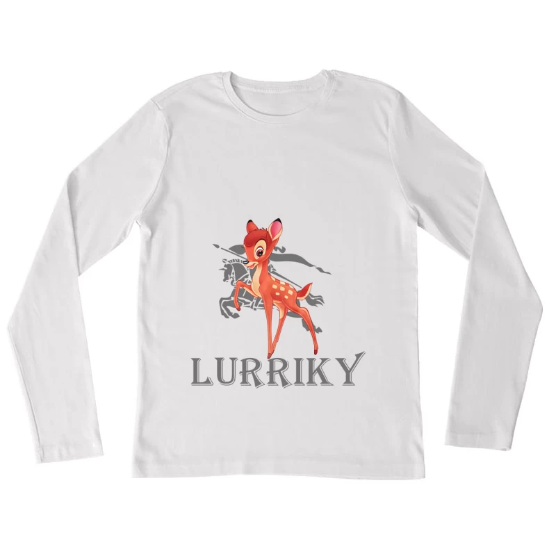 Niedliches Rehkitz-Motiv Damen Langarm T-Shirt