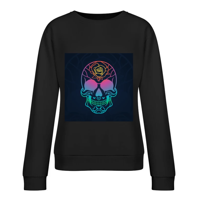 Crâne coloré avec rose Femme Sweat-shirt à enfiler