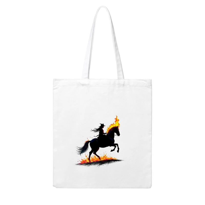 Mystical Dark Rider with Flaming Horse Silhouette Cotton Tote Bag