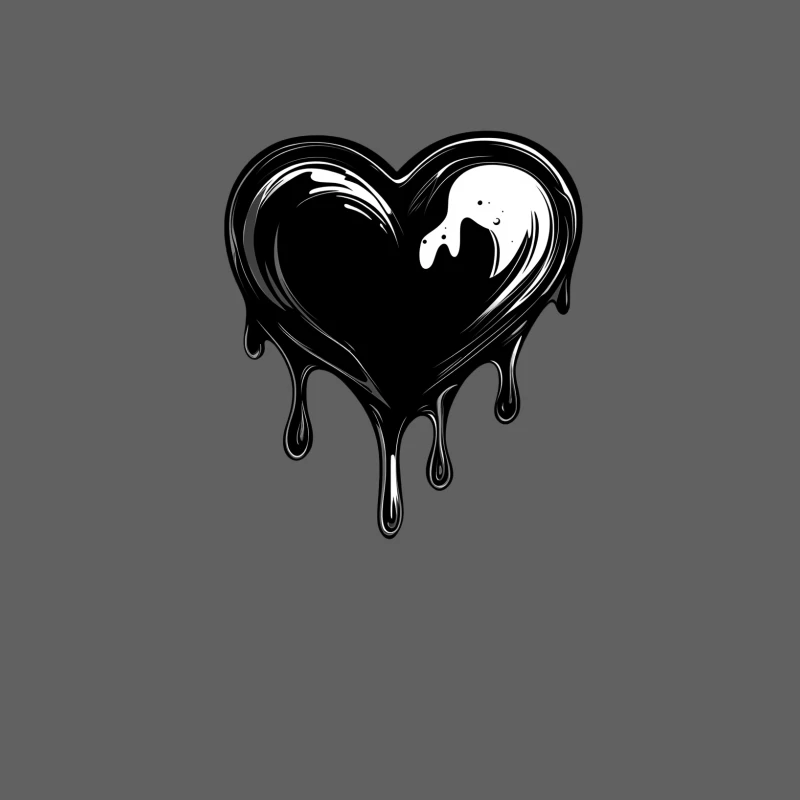 Melting Black Heart: Monochrome Vector Graphic Design Male Tank Top