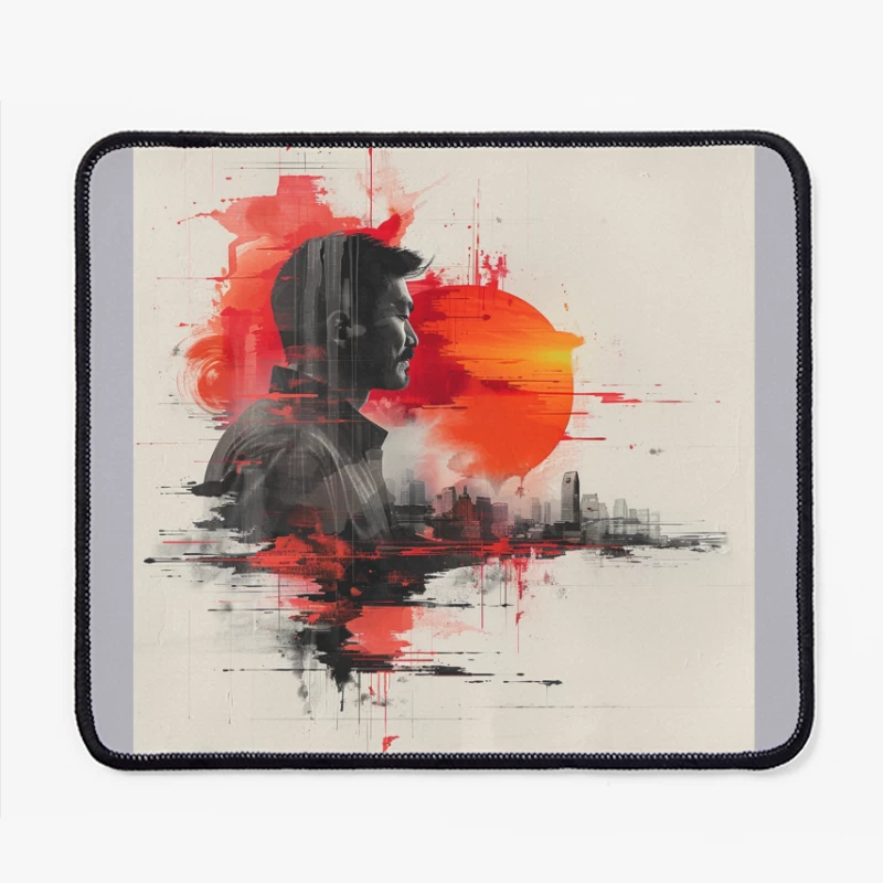 Urban Silhouette in Crimson Sunset Mouse Pad