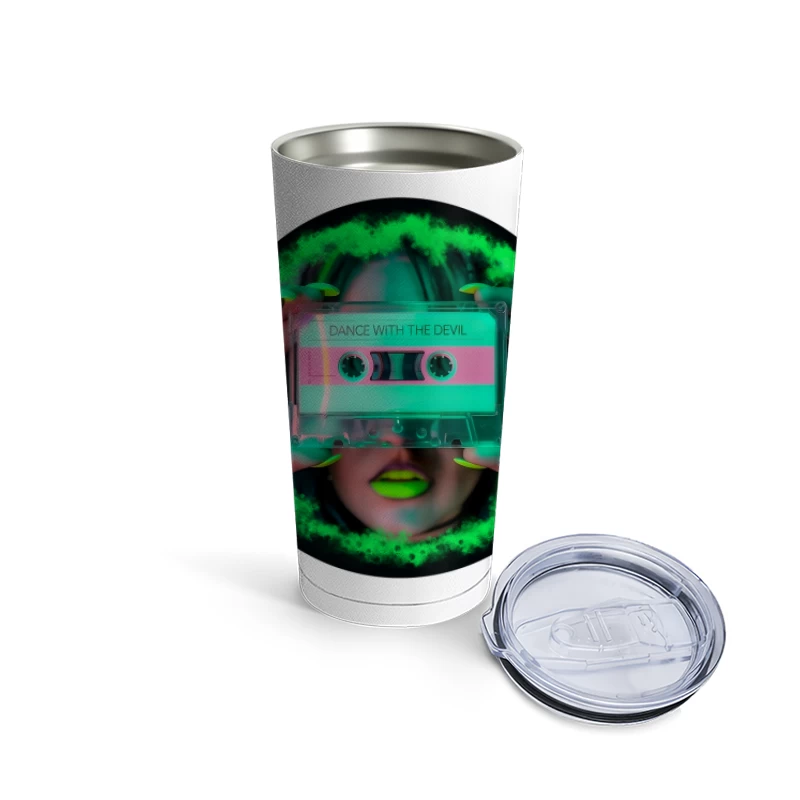 Neon Retro Cassette: Dance with the Devil Travel Mug