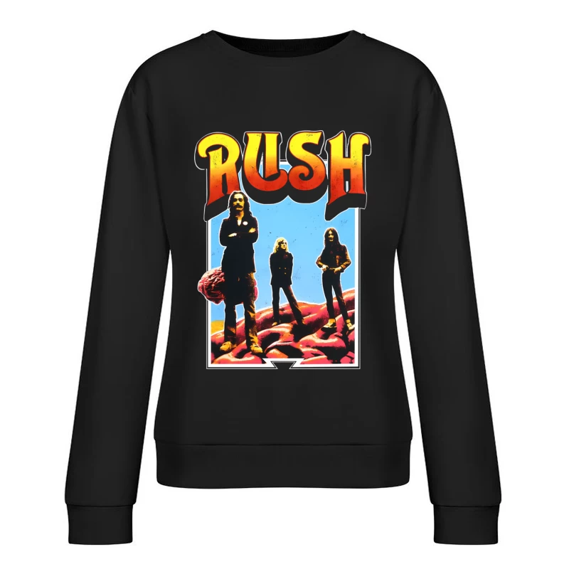 Retro Rush Rock Band Promotional Poster from the 1970s Female Pullover Sweatshirt