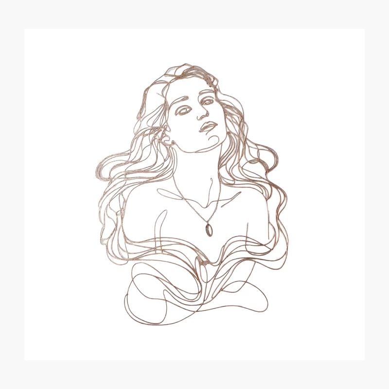 Flowing Sketch Portrait of Long-Haired Woman with Necklace Throw Pillow