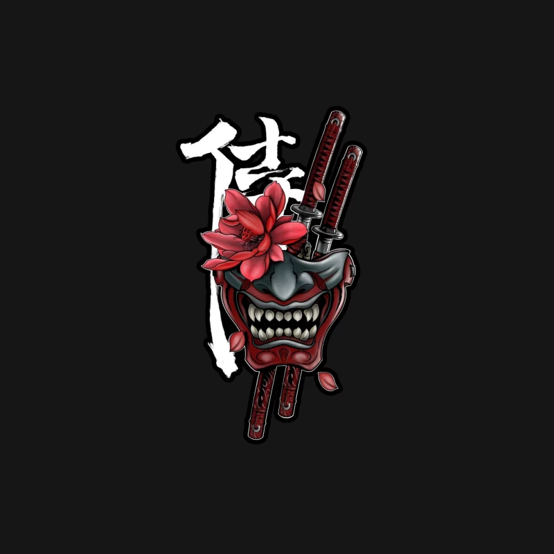 Samurai Mask Art with Katana and Flower Male Long Sleeve T-Shirt