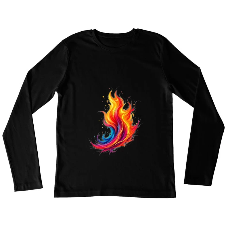 Vibrant Rainbow Flame Abstract Art Female Long Sleeve T-Shirt