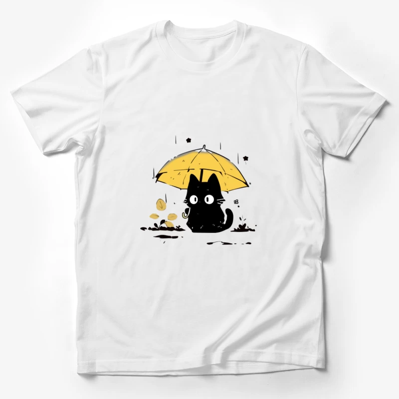 Schwarze Katze mit Regenschirm im Regen Herren T-Shirt